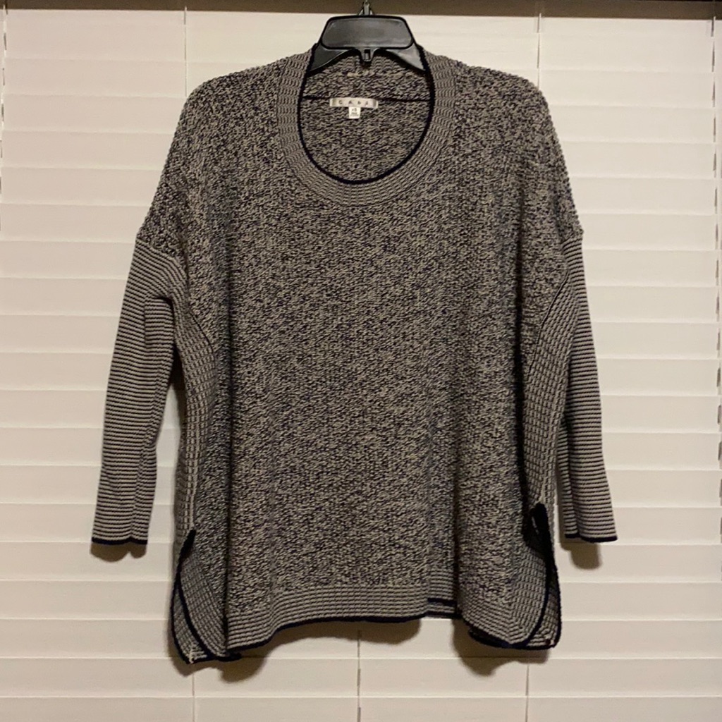 Cabi Blue And White Boxy Oversized Sweater
